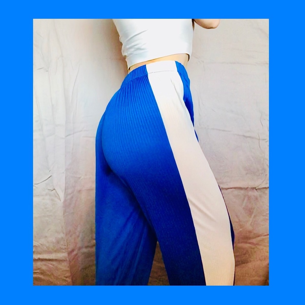 COMFY, RIBBED BLUE & WHITE STRIPE JOGGERS